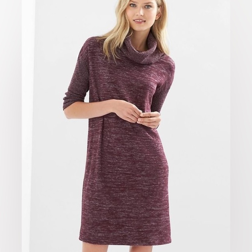 Cowl Neck Knit Sweater Dress in Heather Plum
